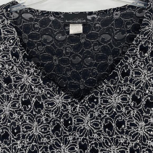 Vtg Y2K Brittany Black Embroidery Crystal Top Sz XL Glam Holiday Mesh Whimsigoth - Picture 5 of 13